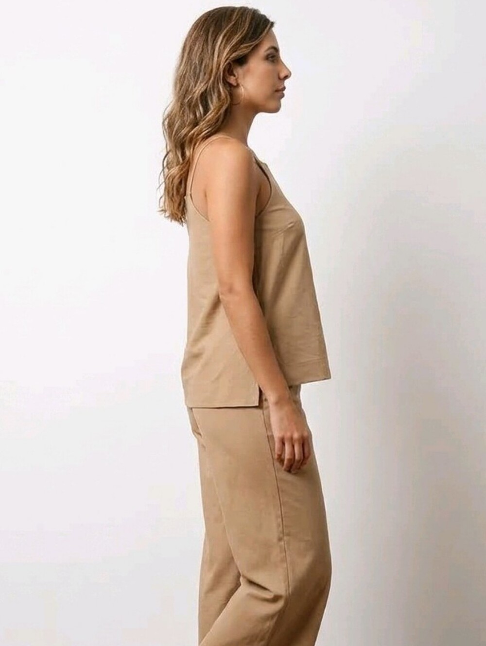 Brochu Walker 100% Silk Hi-Lo Split Hem Halter Top Size M Beige